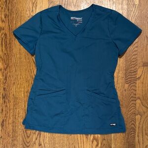 Grey's Anatomy Teal Spandex Stretch V-Neck Scrub Top size Small